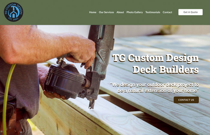 tg custom design home page man with nail gun
